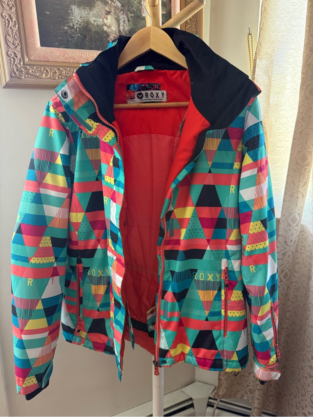 Roxy Girls' Multicolor Geometric Ski Jacket - Teal/Multi
